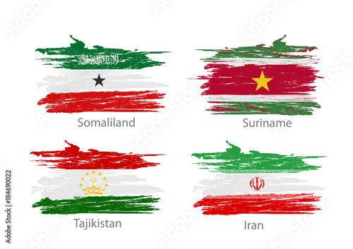 set of flags countries smears and paint stains