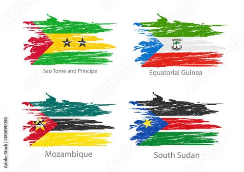 set of flags countries smears and paint stains
