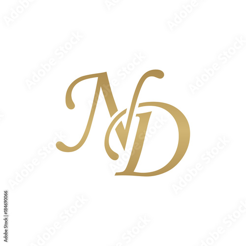 Initial letter ND, overlapping elegant monogram logo, luxury golden color