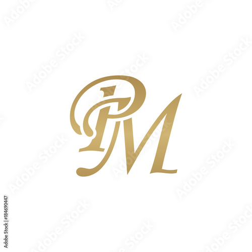 Initial letter PM, overlapping elegant monogram logo, luxury golden color