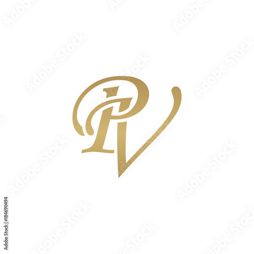 Initial letter PV, overlapping elegant monogram logo, luxury golden color