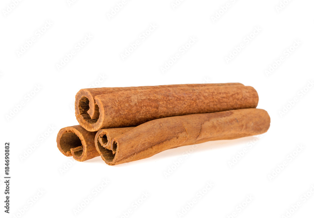 three cinnamon sticks isolated on white background three cinnamon sticks isolated on white background