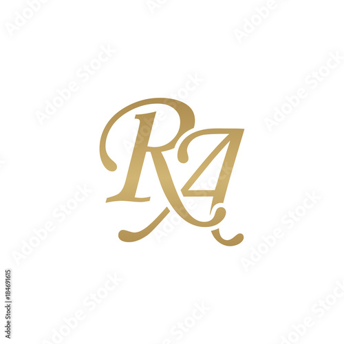 Initial letter RA, overlapping elegant monogram logo, luxury golden color photo