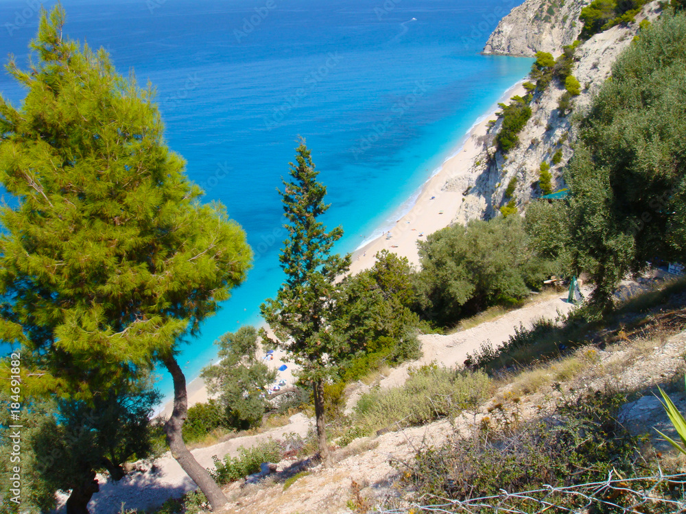 Fototapeta premium Beautiful blue sea and beaches at Greek island of Lefkada.