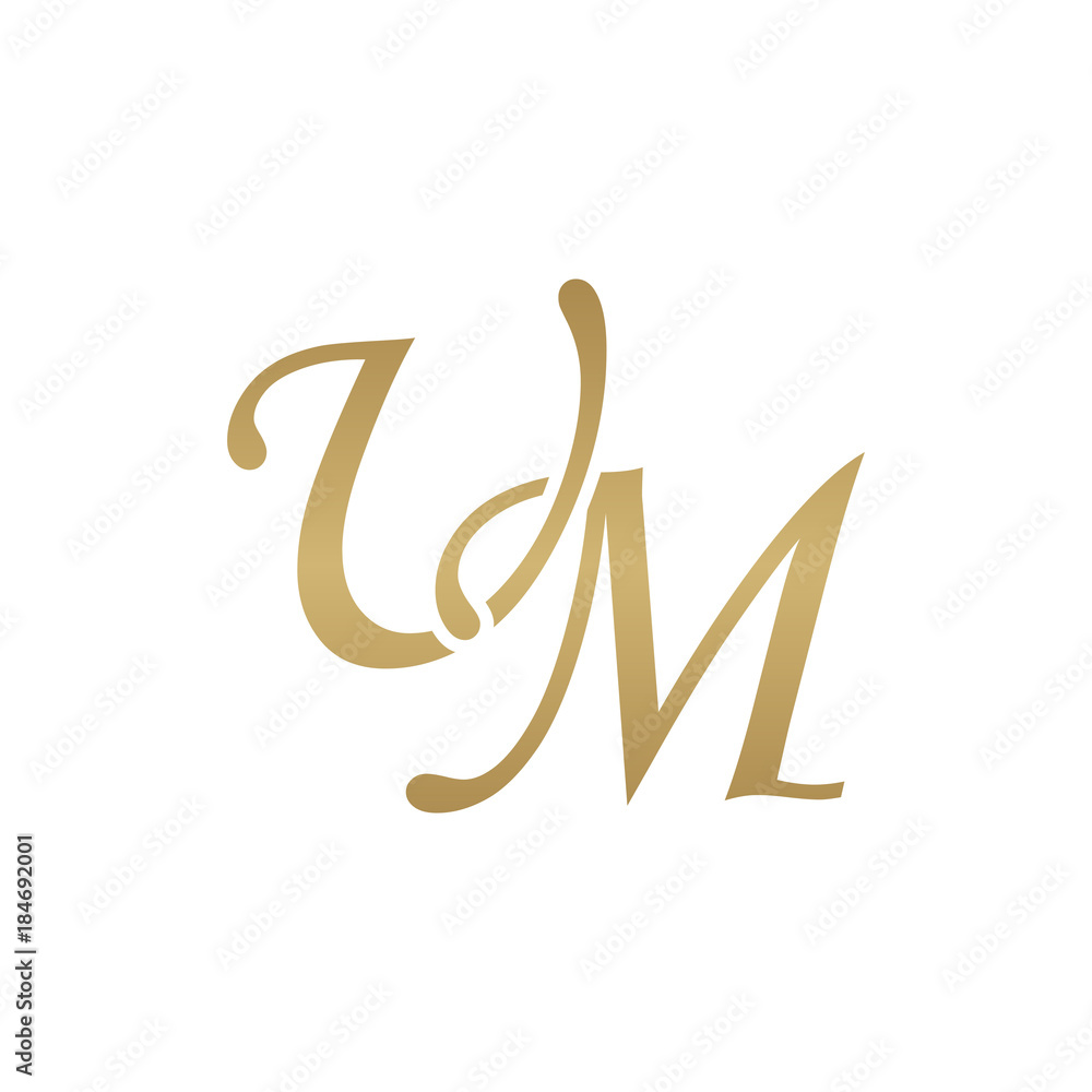 Initial letter UM, overlapping elegant monogram logo, luxury golden color Initial letter UM, overlapping elegant monogram logo, luxury golden color