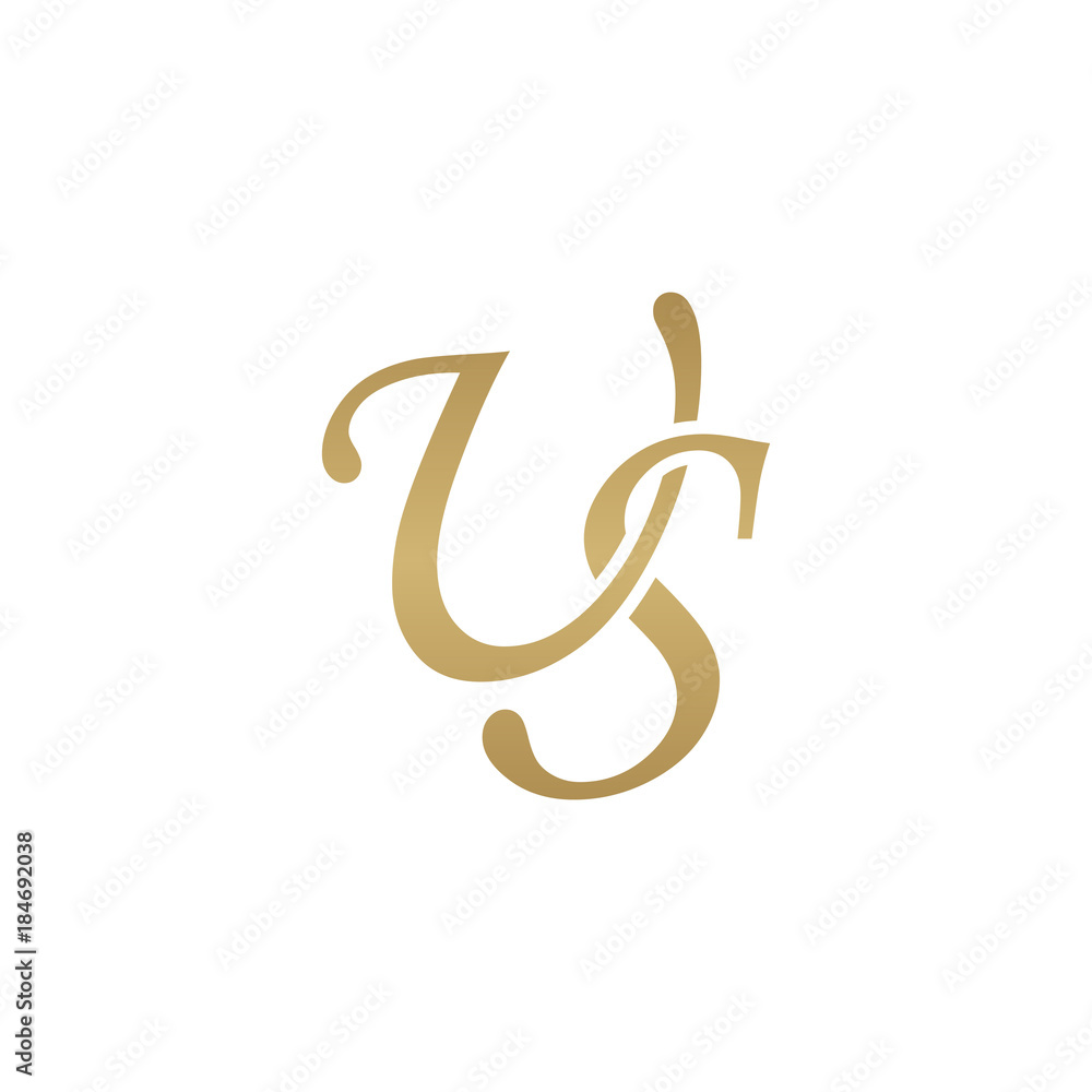 Initial letter US, overlapping elegant monogram logo, luxury golden color