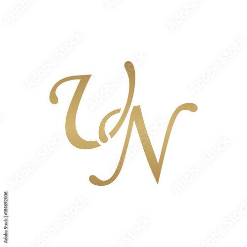 Initial letter UN, overlapping elegant monogram logo, luxury golden color