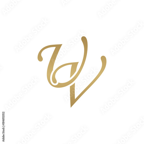 Initial letter UV, overlapping elegant monogram logo, luxury golden color