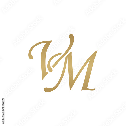 Initial letter VM, overlapping elegant monogram logo, luxury golden color