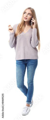 Beautiful young woman speak...