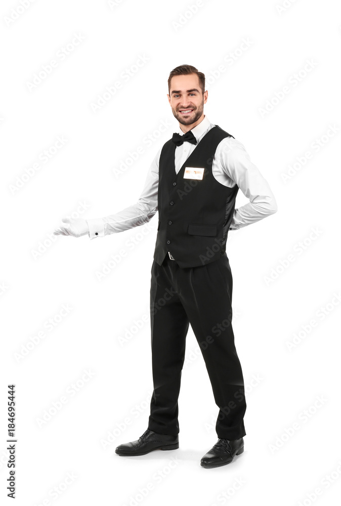 Handsome waiter on white background Handsome waiter on white background