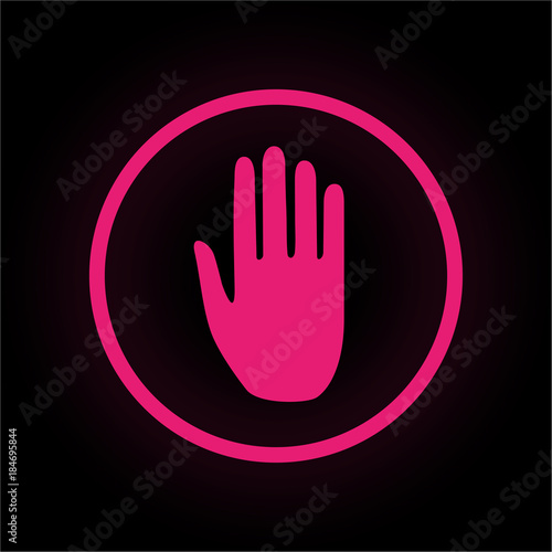 Neon Button rund - Handfläche - Stopp