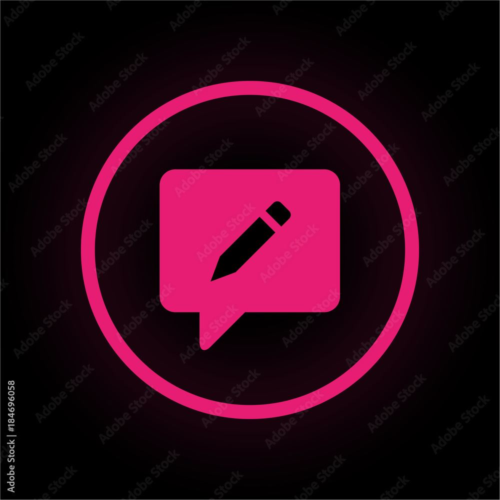 Neon Button rund - Sprechblase mit Stift - Kommentar Neon Button rund - Sprechblase mit Stift - Kommentar