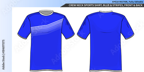 Crew neck blue tee shirt with white stripes