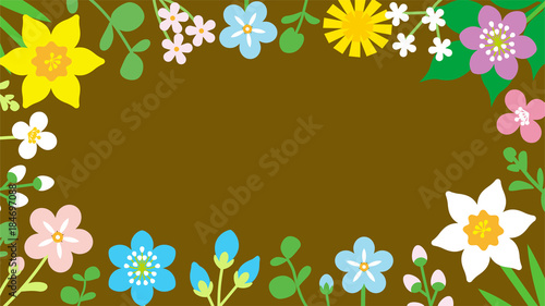 Round frame of Colorful Wildflowers