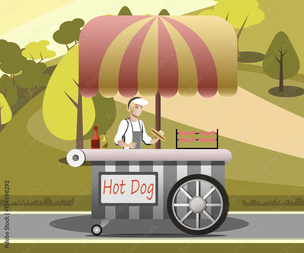 Fototapeta premium Trolley wheel for fast food in the urban landscape