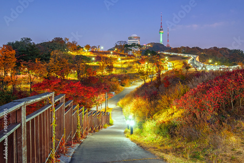 Namsan Park  Autumn at night in Seoul,South Korea.