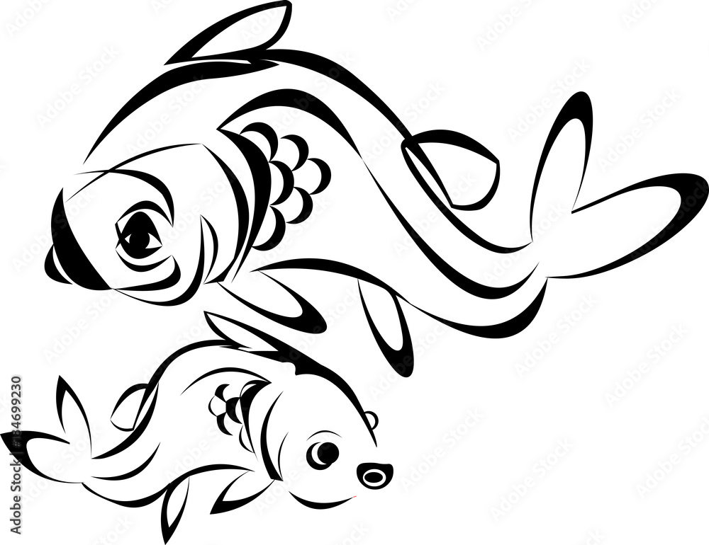Tattoo fish vector line drawing isolated Tattoo fish vector line drawing isolated
