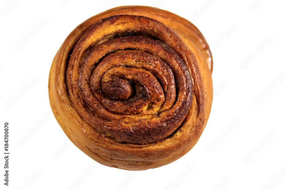 Sweet cinnamon bun isolated on white background Sweet cinnamon bun isolated on white background