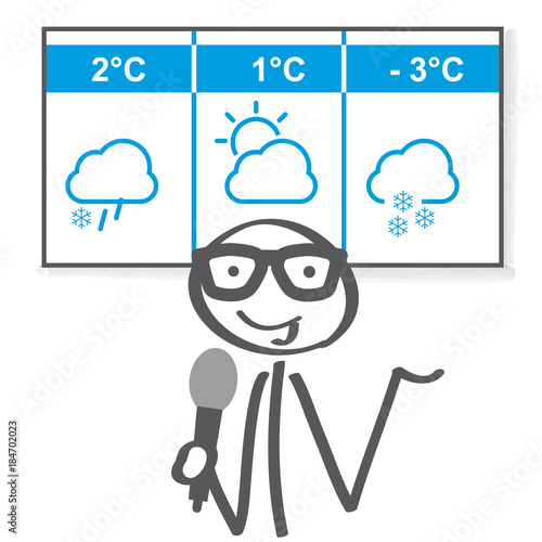 Wettervorhersage im Winter. Wettermoderator vor Wetterkarte