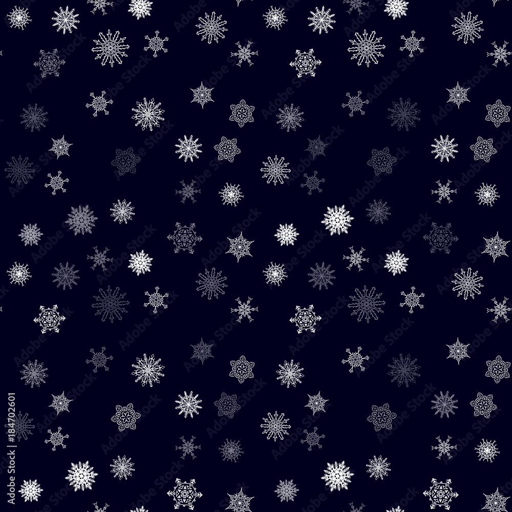 Christmas snowflake seamless pattern with tiled falling snow Christmas snowflake seamless pattern with tiled falling snow