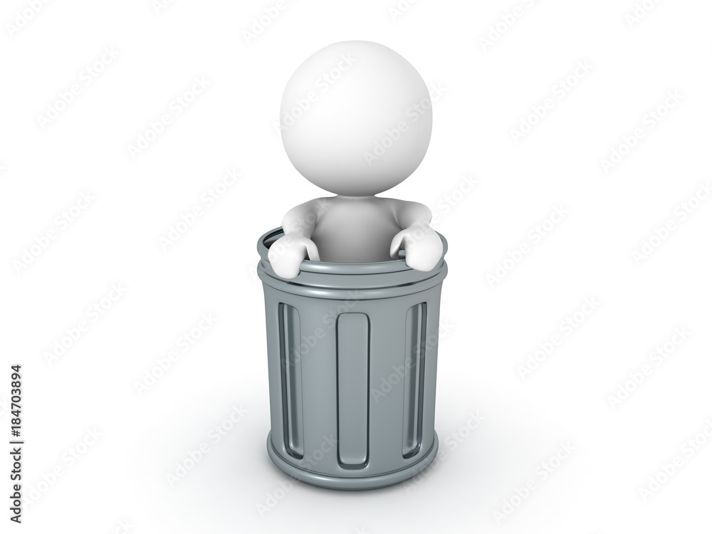 3D Character standing inside of a metallic trash can 3D Character standing inside of a metallic trash can
