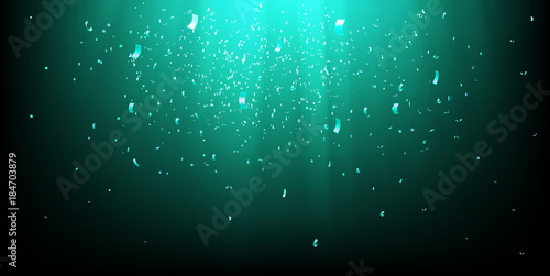 abstract  green template with drop confetti and green ribbons on green  ray light