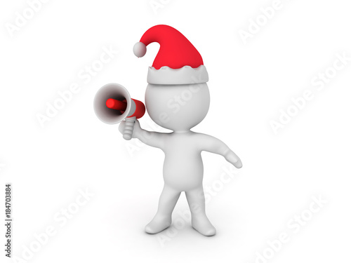 3D Character talking on louder speaker and wearing a santa claus hat photo