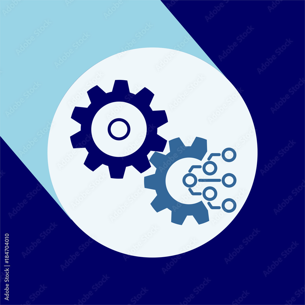 Technology Icon with long shadow. Gear and Electronic. Digital Factory Symbol. Technology Icon with long shadow. Gear and Electronic. Digital Factory Symbol.