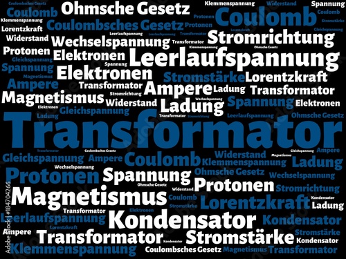 Transformator - Bilder mit Wörtern aus dem Bereich Elektrotechnik, Wort, Bild, Illustration
