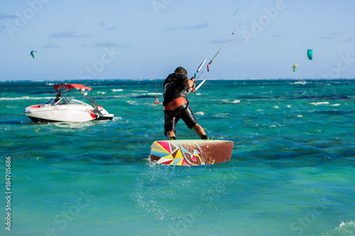 Kitesurfers on the Le Morne beach in Mauritius