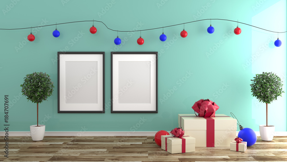 Christmas style , mint room interior, modern style. 3D rendering