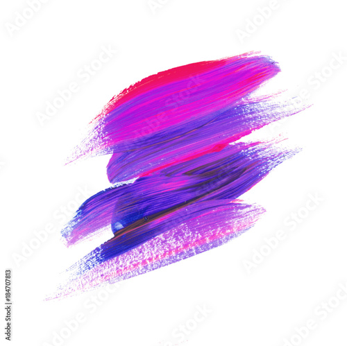 Brash stroke ultraviolet color illustration. Hand drawn design element for headline, sale banner, backdrop. Abstract purple background. Painted acrylic texture on white. photo