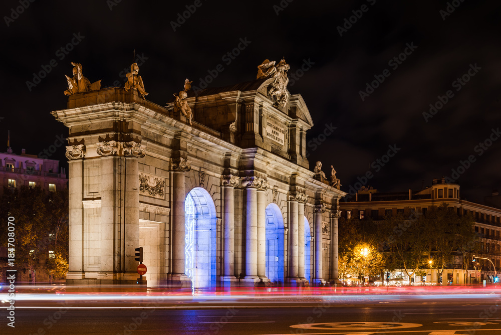 Puerta of Alcala in Madrid at night on Christmas time