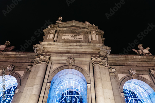 Puerta of Alcala in Madrid at night on Christmas time