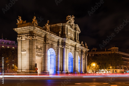 Puerta of Alcala in Madrid at night on Christmas time