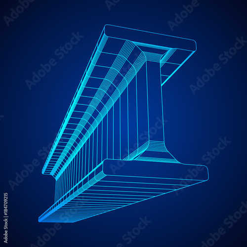 Wireframe low poly mesh construction steel metallurgy beam profile symbol vector illustration