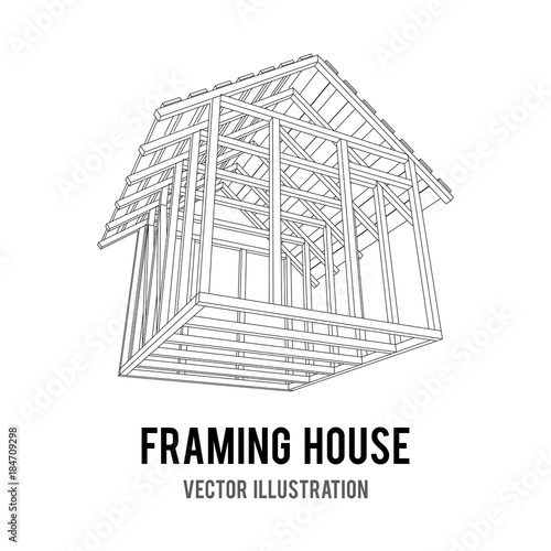Abstract architecture building. Plan of modern framing house. Wireframe low poly mesh construction.