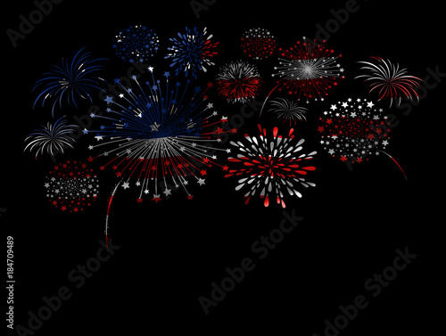 Firework design of USA flag on black background