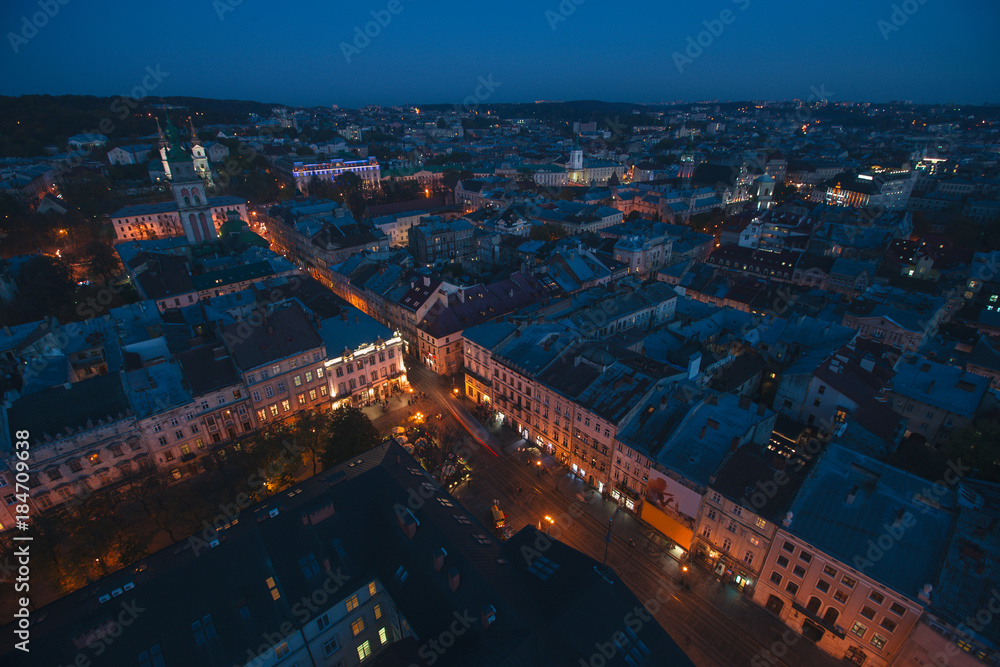 Lviv city lights panorama 