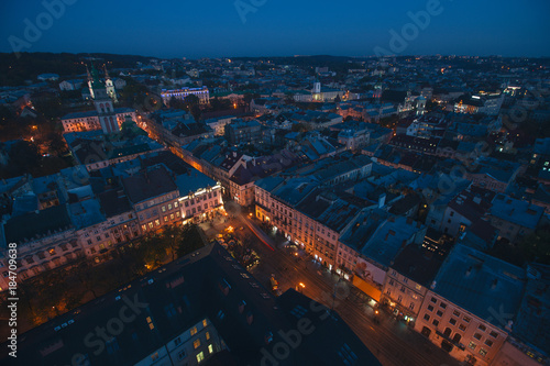 Lviv city lights panorama 