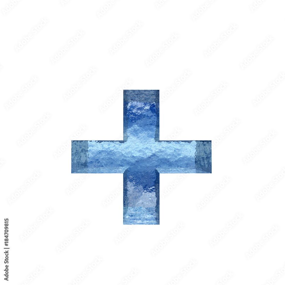 Fototapeta premium Conceptual blue light cold frosted water or ice winter season font isolated on white snow background. Cool crystal decorative character cut of frozen liquid, transpaernt 3D illustration concept