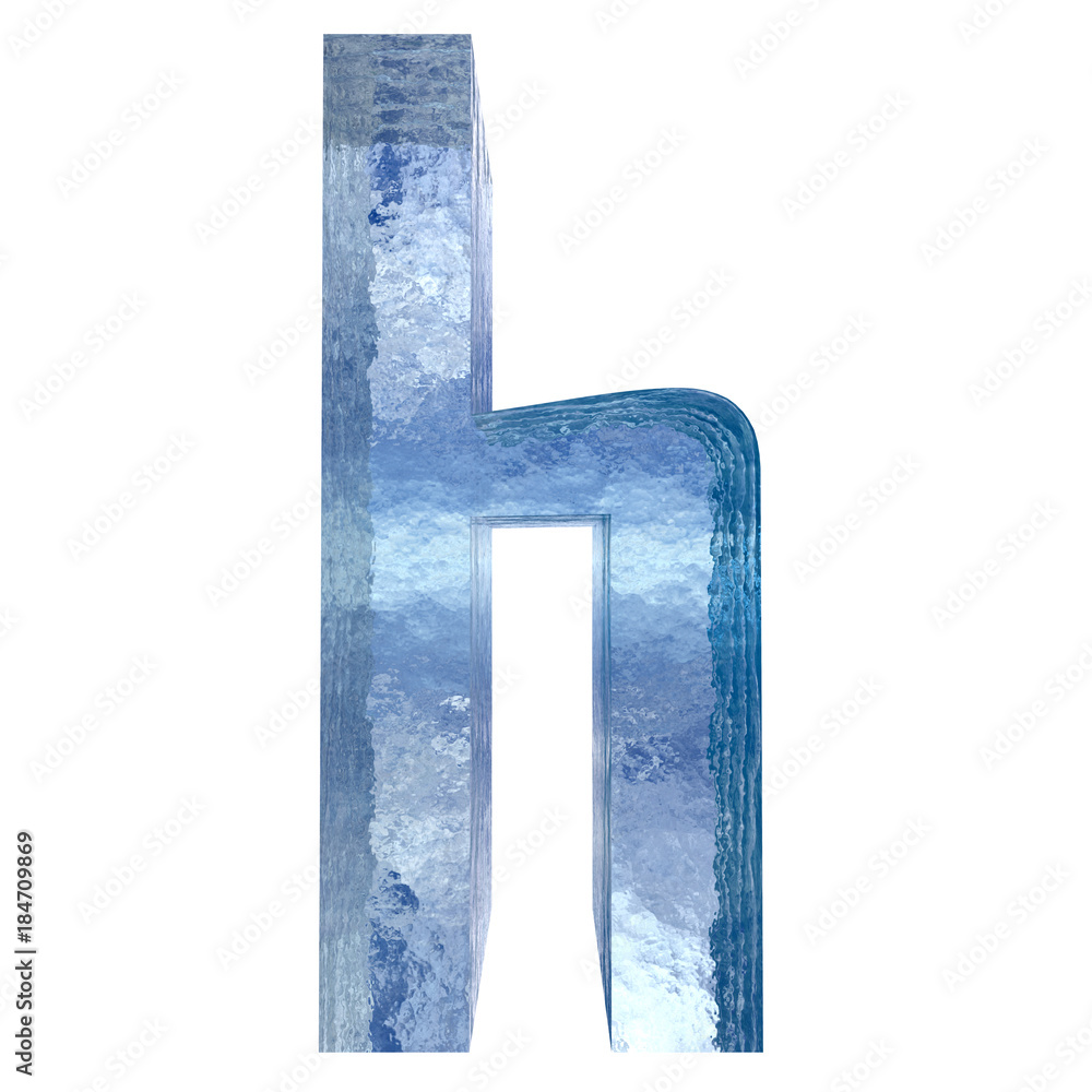 Conceptual blue light cold frosted water or ice winter season font isolated on white snow background. Cool crystal decorative character cut of frozen liquid, transpaernt 3D illustration concept Conceptual blue light cold frosted water or ice winter season font isolated on white snow background. Cool crystal decorative character cut of frozen liquid, transpaernt 3D illustration concept