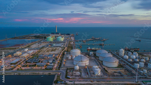 Canvas Print Aerial view oil terminal is industrial facility for storage of oil and petrochemical products ready for transport to further storage facilities