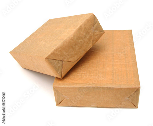 parcel wrapped boxes  isolated on white background