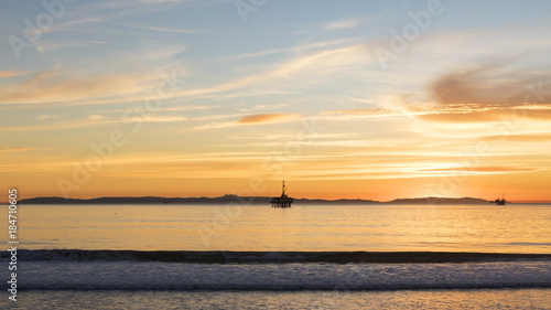 Beach sunset landscape with Catalina Island in the background