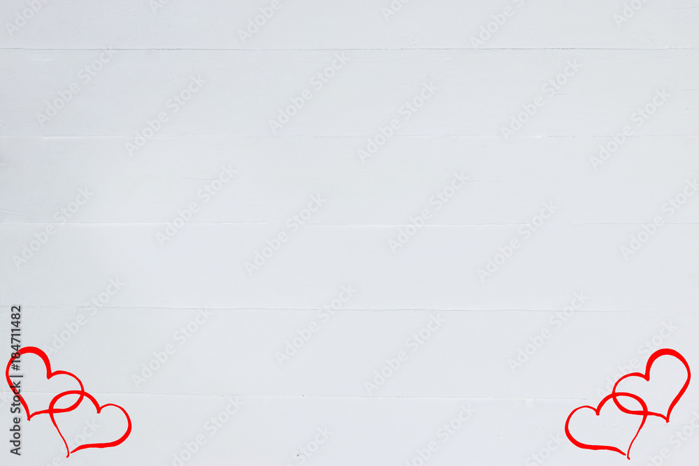 Obraz premium valentines day. White wood background with red heart, copy space, top view