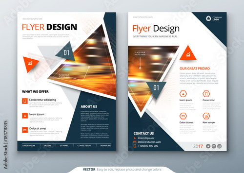 Flyer template layout design. Business flyer, brochure, magazine or flier mockup with triangular in bright colors. Vector