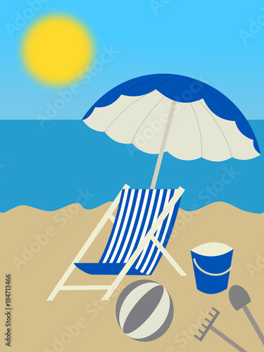 deck chair and umbrella at the beach