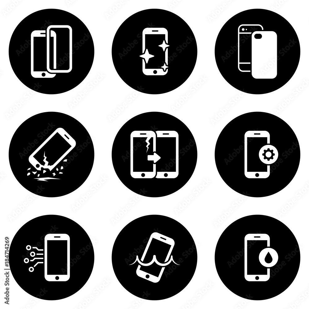 Set of simple icons on a theme repair smartphone, vector, design, collection, flat, sign, symbol,element, object, illustration, isolated. White background Set of simple icons on a theme repair smartphone, vector, design, collection, flat, sign, symbol,element, object, illustration, isolated. White background